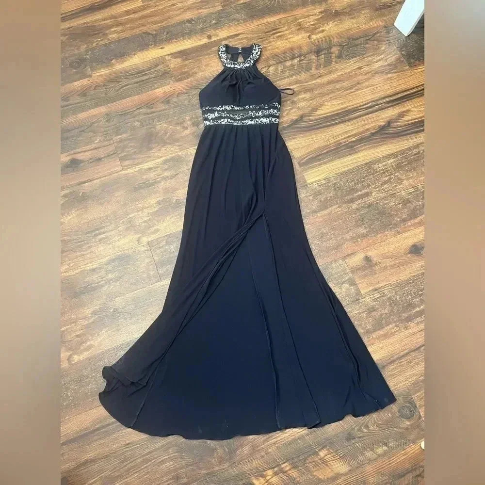 Blondie Nites Womens Dress Size 9 Navy Open Back Prom